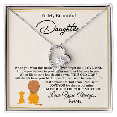 Forever Love Necklace | Personalized To My Daughter Necklace From Mom Mother I'M Proud To Be Your Mother Lion Daughter Birthday Graduation Christmas Customized Gift Box Message Card | siriusteestore