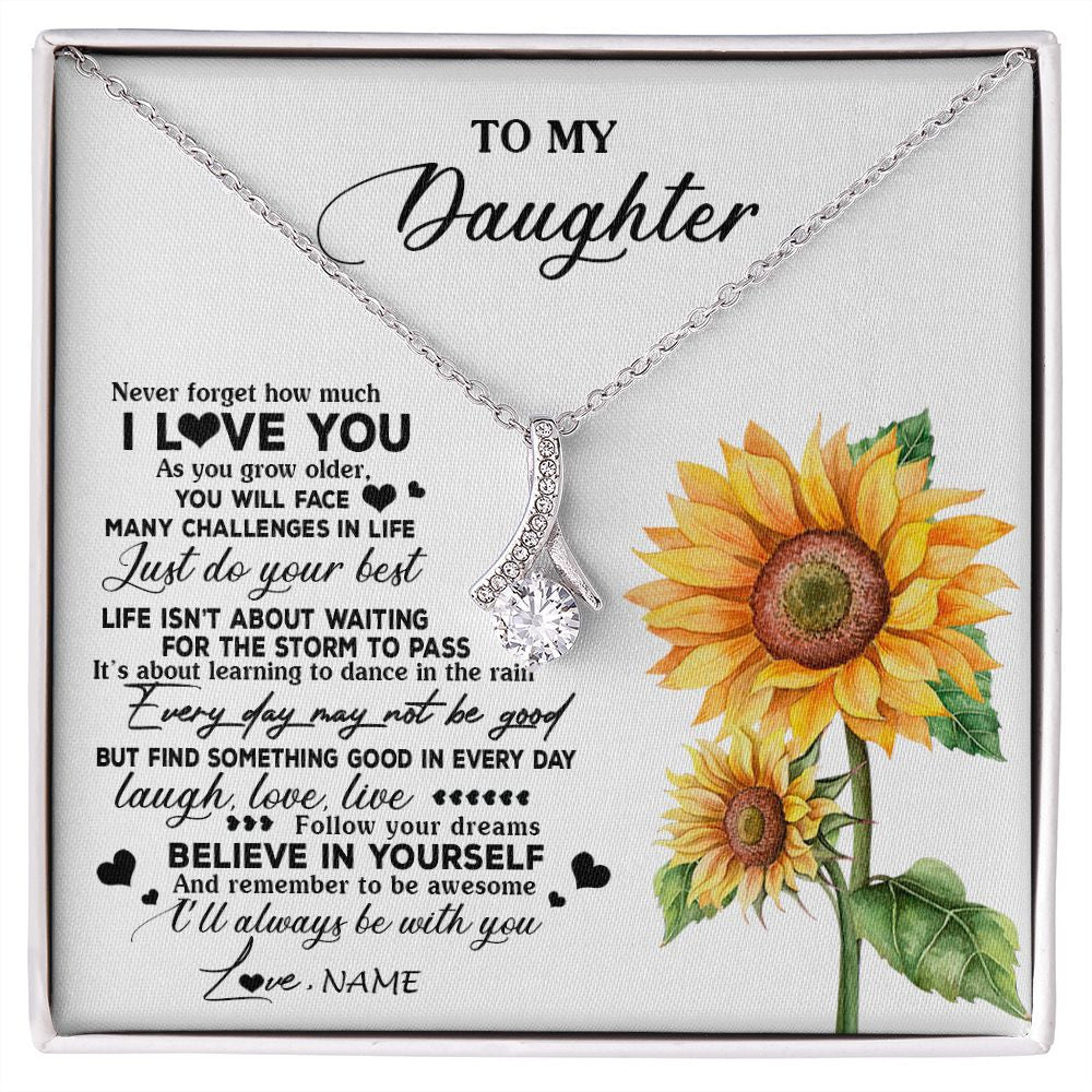 Alluring Beauty Necklace | Personalized To My Daughter Necklace From Mom Mother Sunflower Wood Laugh Love Live Daughter Birthday Graduation Christmas Customized Gift Box Message Card | siriusteestore