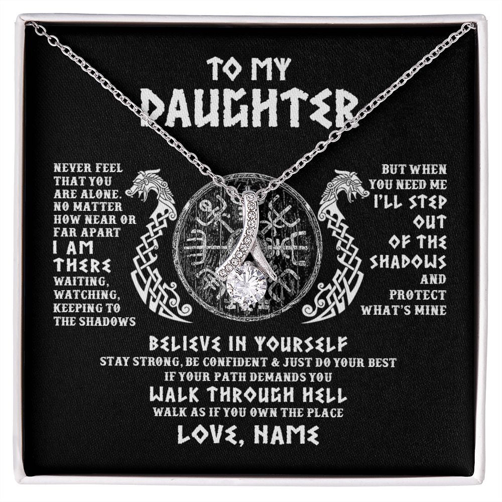 Alluring Beauty Necklace | Personalized To My Daughter Necklace Viking Never Feel You Are Alone Odin Scandinavian Norse Runes Daughter Birthday Christmas Customized Gift Box Message Card | siriusteestore