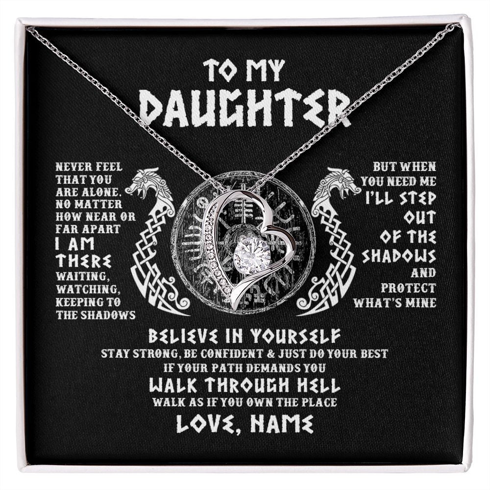 Forever Love Necklace | Personalized To My Daughter Necklace Viking Never Feel You Are Alone Odin Scandinavian Norse Runes Daughter Birthday Christmas Customized Gift Box Message Card | siriusteestore