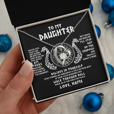 Forever Love Necklace | Personalized To My Daughter Necklace Viking Never Feel You Are Alone Odin Scandinavian Norse Runes Daughter Birthday Christmas Customized Gift Box Message Card | siriusteestore