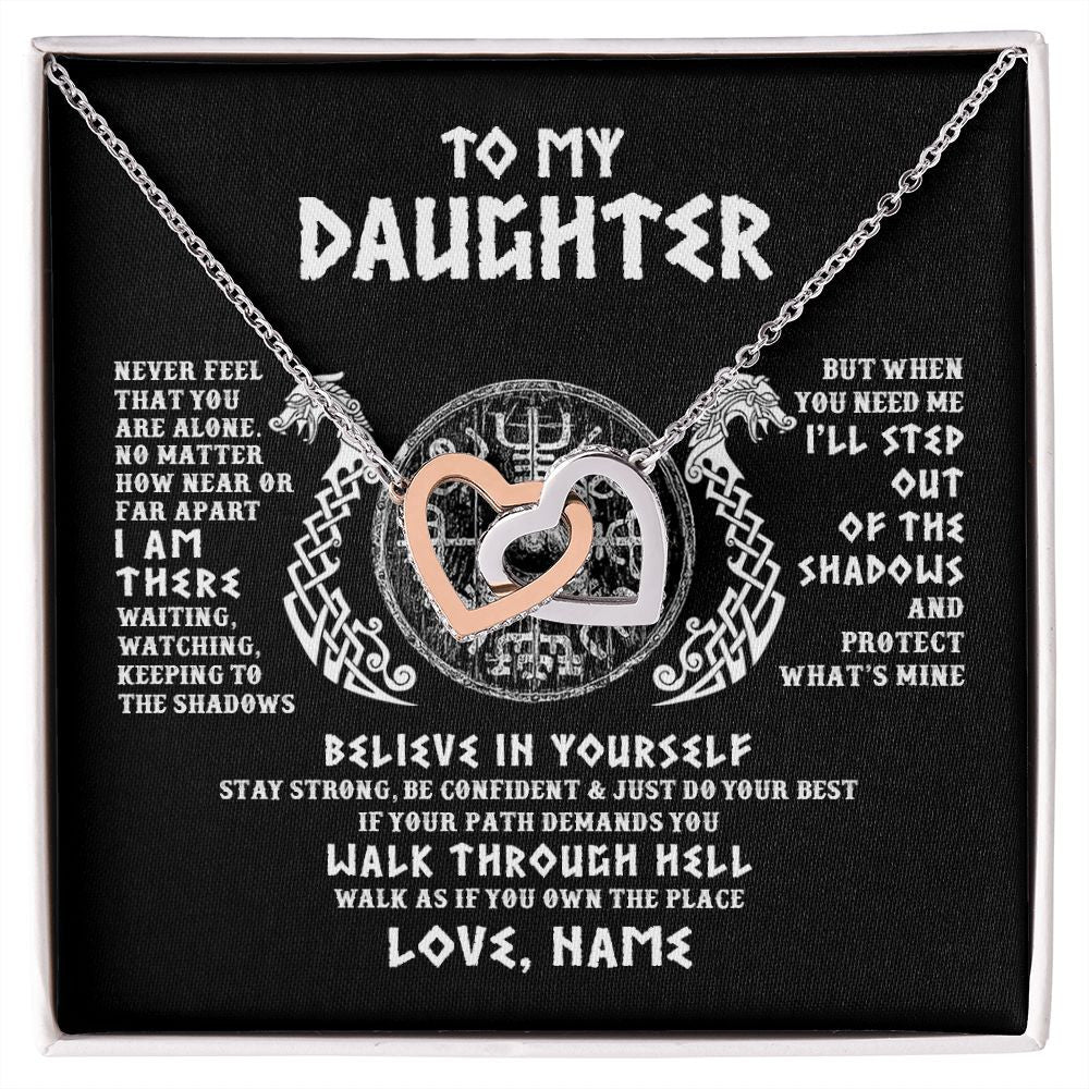 Interlocking Hearts Necklace | Personalized To My Daughter Necklace Viking Never Feel You Are Alone Odin Scandinavian Norse Runes Daughter Birthday Christmas Customized Gift Box Message Card | siriusteestore