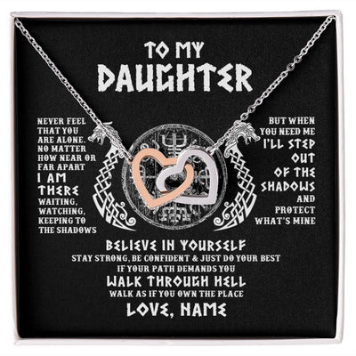 Interlocking Hearts Necklace | Personalized To My Daughter Necklace Viking Never Feel You Are Alone Odin Scandinavian Norse Runes Daughter Birthday Christmas Customized Gift Box Message Card | siriusteestore