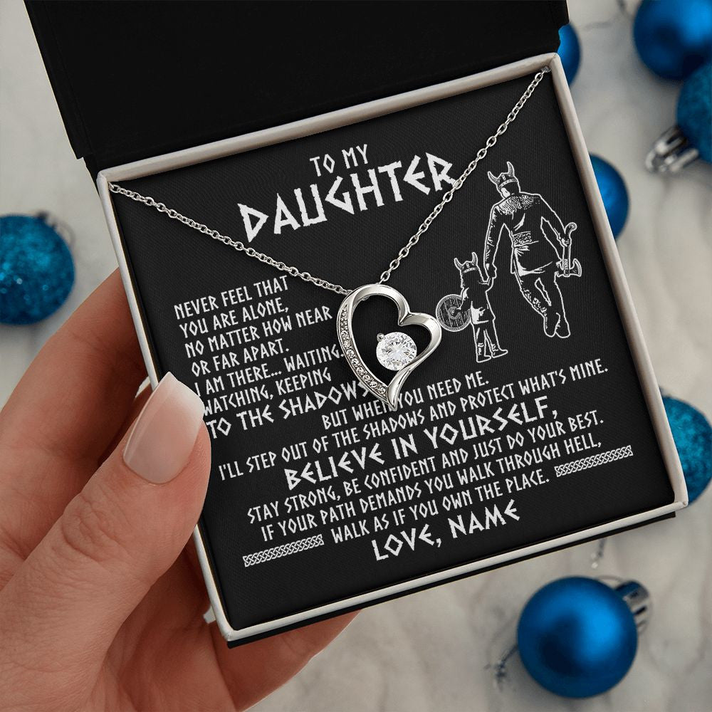 Forever Love Necklace | Personalized To My Daughter Necklace Viking Never Feel You Are Alone Scandinavian Runes Viking Daughter Birthday Christmas Customized Gift Box Message Card | siriusteestore