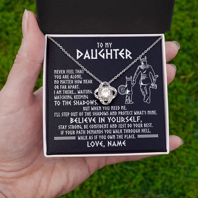 Love Knot Necklace | Personalized To My Daughter Necklace Viking Never Feel You Are Alone Scandinavian Runes Viking Daughter Birthday Christmas Customized Gift Box Message Card | siriusteestore