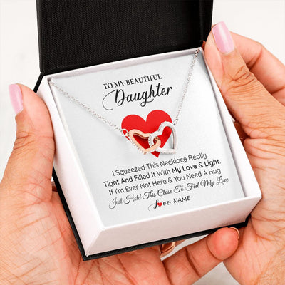 Interlocking Hearts Necklace | Personalized To My Daughter Necklace from Mom Dad I Squeezed This Necklace Daughter Birthday Graduation Christmas Customized Gift Box Message Card | siriusteestore