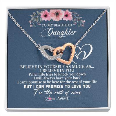 Interlocking Hearts Necklace | Personalized To My Daughter Necklace from Mom Dad Mother Believe In Yourself Daughter Birthday Graduation Christmas Customized Message Card | siriusteestore