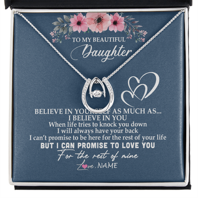 Lucky In Love Necklace | Personalized To My Daughter Necklace from Mom Dad Mother Believe In Yourself Daughter Birthday Graduation Christmas Customized Message Card | siriusteestore