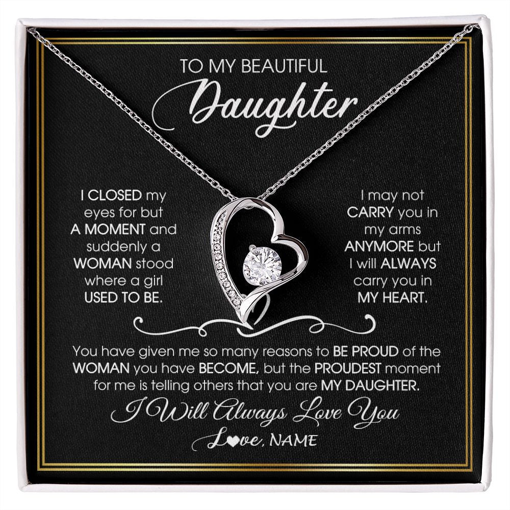 Forever Love Necklace | Personalized To My Daughter Necklace from Mom Mother Dad I Closed My Eyes For A Moment Daughter Birthday Graduation Christmas Customized Gift Box Message Card | siriusteestore