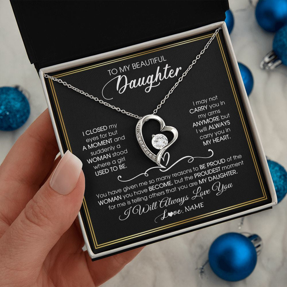 Forever Love Necklace | Personalized To My Daughter Necklace from Mom Mother Dad I Closed My Eyes For A Moment Daughter Birthday Graduation Christmas Customized Gift Box Message Card | siriusteestore