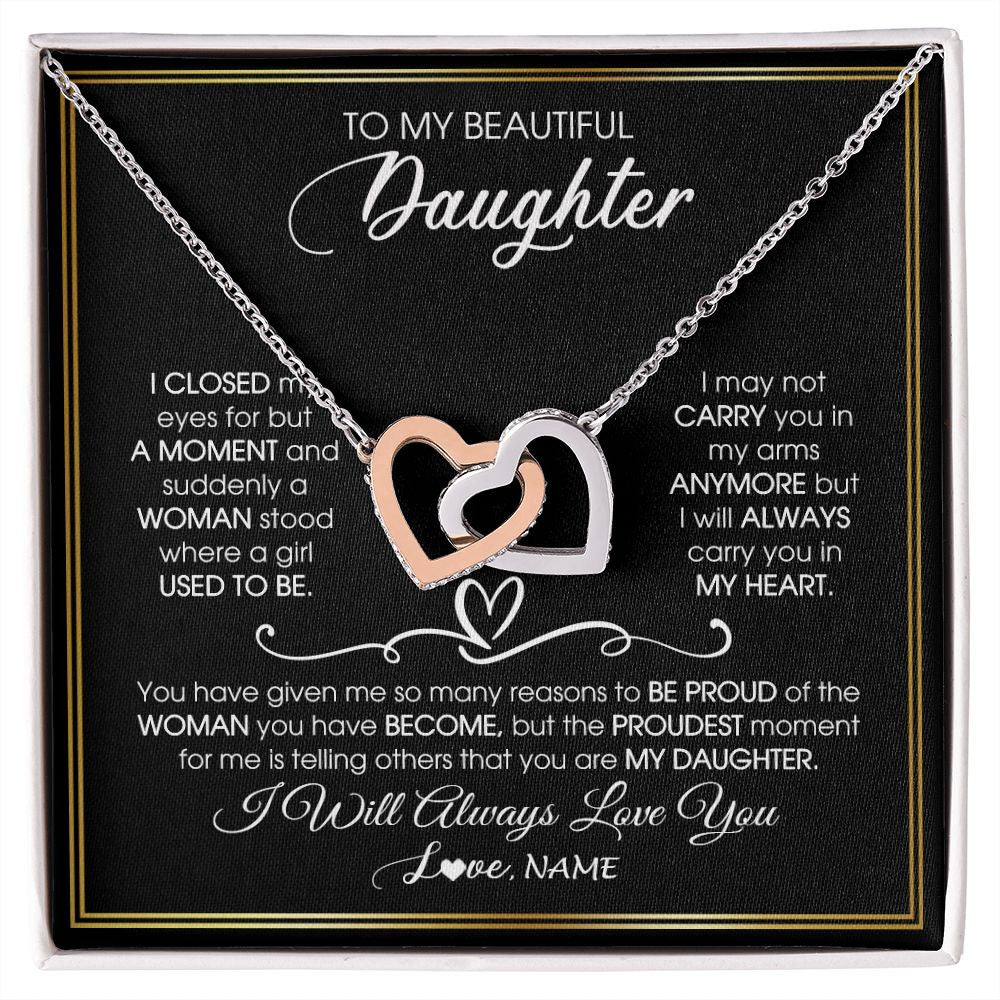 Interlocking Hearts Necklace | Personalized To My Daughter Necklace from Mom Mother Dad I Closed My Eyes For A Moment Daughter Birthday Graduation Christmas Customized Gift Box Message Card | siriusteestore