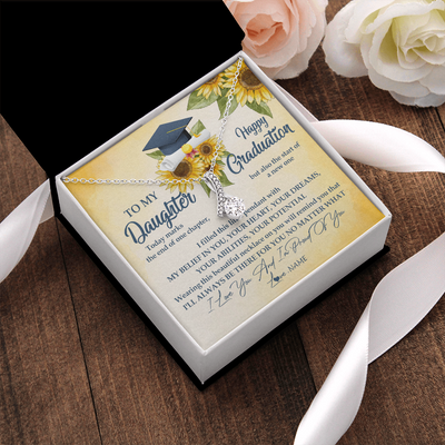 Alluring Beauty Necklace | Personalized To My Daughter On Her Graduation Day Necklace Flower I Love You I'm Proud Of You Class of 2022 Daughter Jewelry Customized Gift Box Message Card | siriusteestore