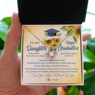 Love Knot Necklace | Personalized To My Daughter On Her Graduation Day Necklace Flower I Love You I'm Proud Of You Class of 2022 Daughter Jewelry Customized Gift Box Message Card | siriusteestore