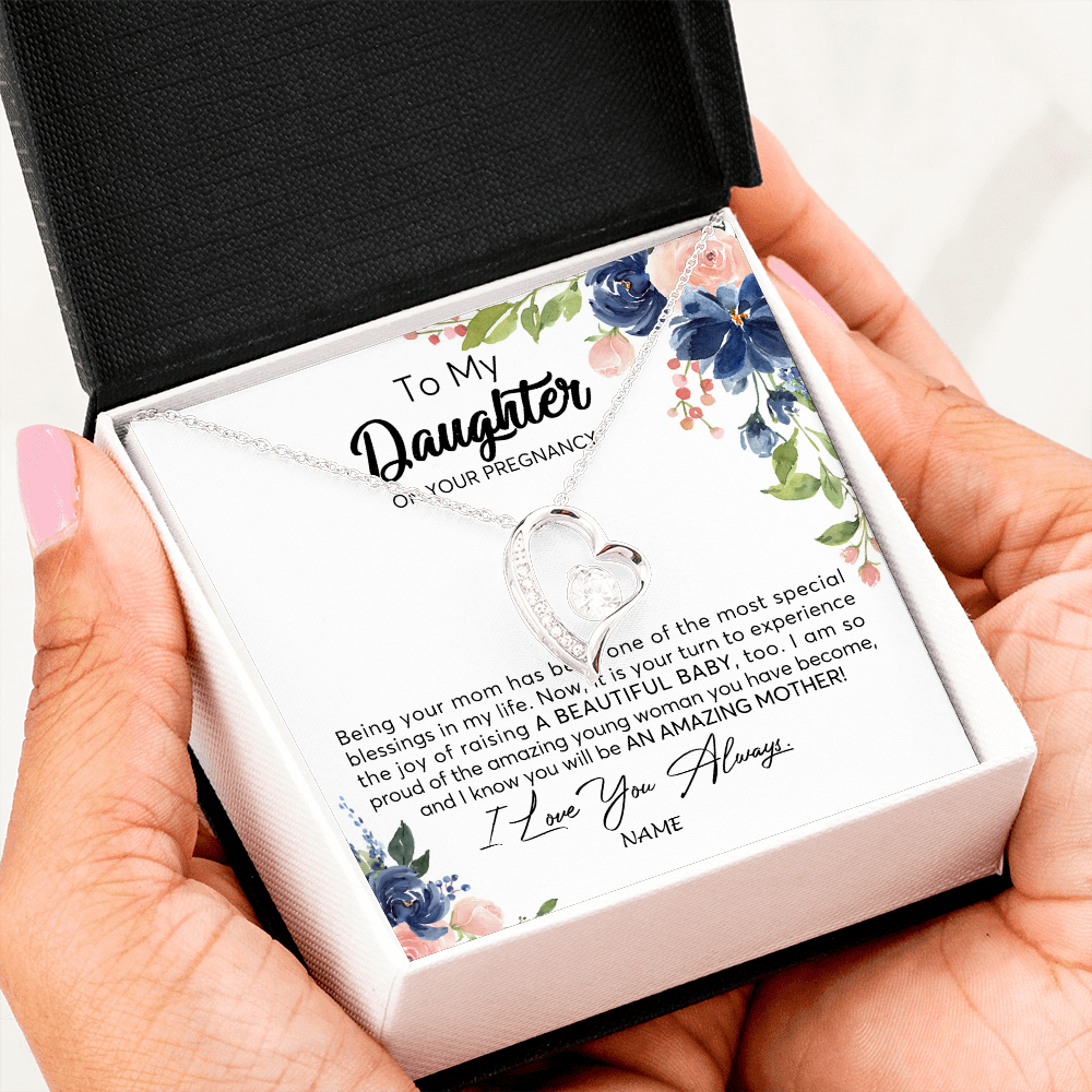Forever Love Necklace | Personalized To My Daughter On Your Pregnany Necklace You Will Be Amazing Mother Mama New Mom First Time Mothers Day Jewelry Customized Gift Box Message Card | siriusteestore