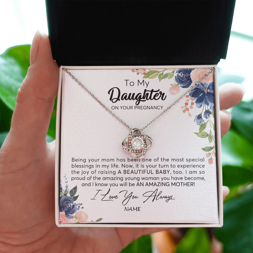 Love Knot Necklace | Personalized To My Daughter On Your Pregnany Necklace You Will Be Amazing Mother Mama New Mom First Time Mothers Day Jewelry Customized Gift Box Message Card | siriusteestore