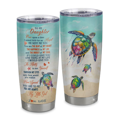Personalized To My Daughter Tumbler From Dad Mom Father Stainless Steel Once Upon A Time Sea Turtle Beach Daughter Birthday Graduation Christmas Travel Mug | siriusteestore