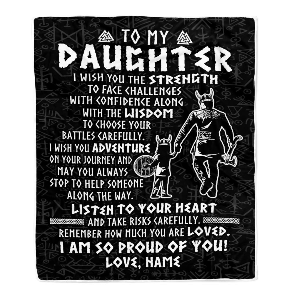 Personalized To My Daughter Viking Blanket From Dad Father I Am So Proud Of You Runes Viking Daughter Birthday Christmas Customized Bed Fleece Blanket | siriusteestore