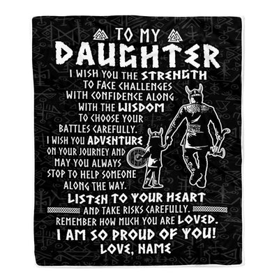 Personalized To My Daughter Viking Blanket From Dad Father I Am So Proud Of You Runes Viking Daughter Birthday Christmas Customized Bed Fleece Blanket | siriusteestore