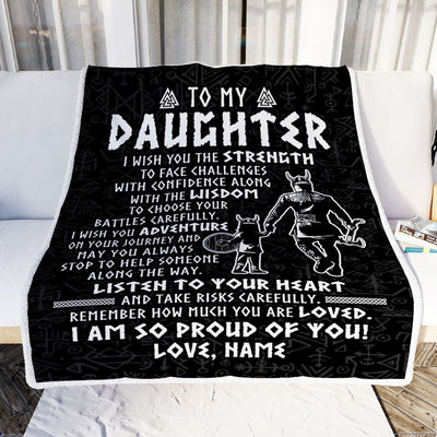 Personalized To My Daughter Viking Blanket From Dad Father I Am So Proud Of You Runes Viking Daughter Birthday Christmas Customized Bed Fleece Blanket | siriusteestore