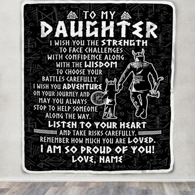 Personalized To My Daughter Viking Blanket From Dad Father I Am So Proud Of You Runes Viking Daughter Birthday Christmas Customized Bed Fleece Blanket | siriusteestore
