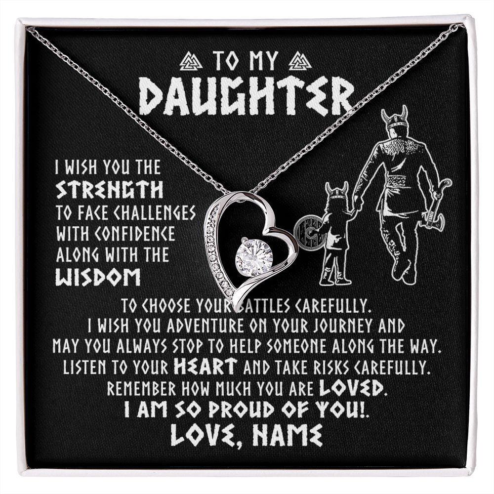 Forever Love Necklace | Personalized To My Daughter Viking Necklace From Dad Father I Am So Proud Of You Runes Viking Daughter Birthday Christmas Customized Gift Box Message Card | siriusteestore