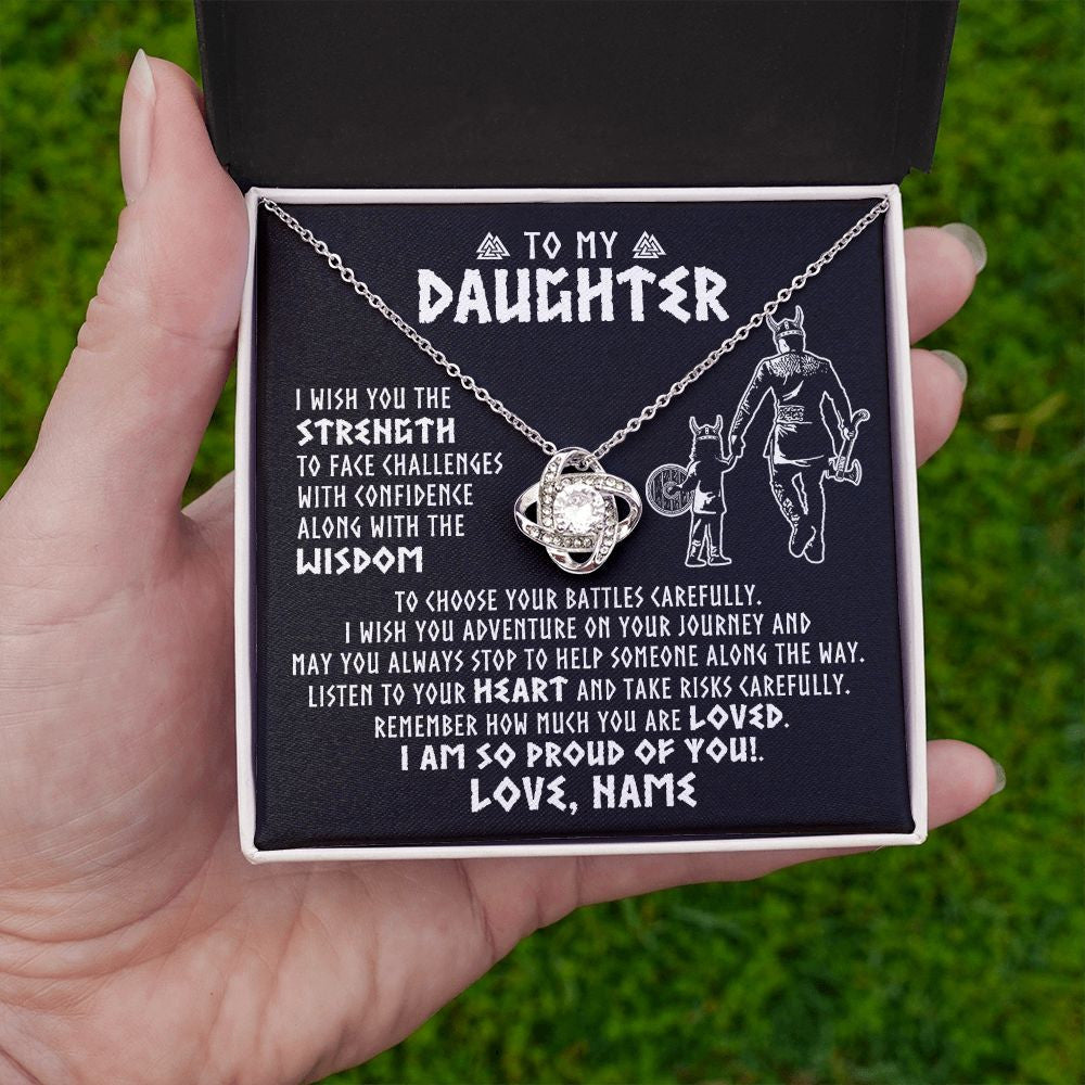 Love Knot Necklace | Personalized To My Daughter Viking Necklace From Dad Father I Am So Proud Of You Runes Viking Daughter Birthday Christmas Customized Gift Box Message Card | siriusteestore