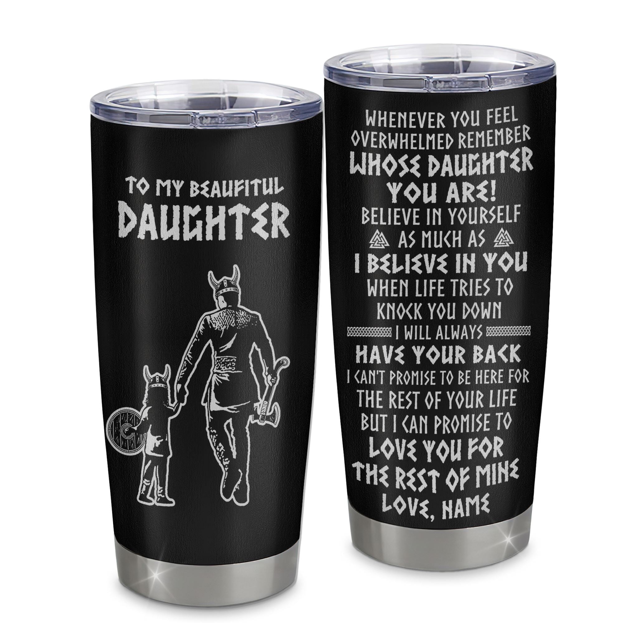 Personalized To My Daughter Viking Necklace Stainless Steel Cup Whenever You Feel Overwhelmed Daughter Birthday Christmas Travel Mug | siriusteestore