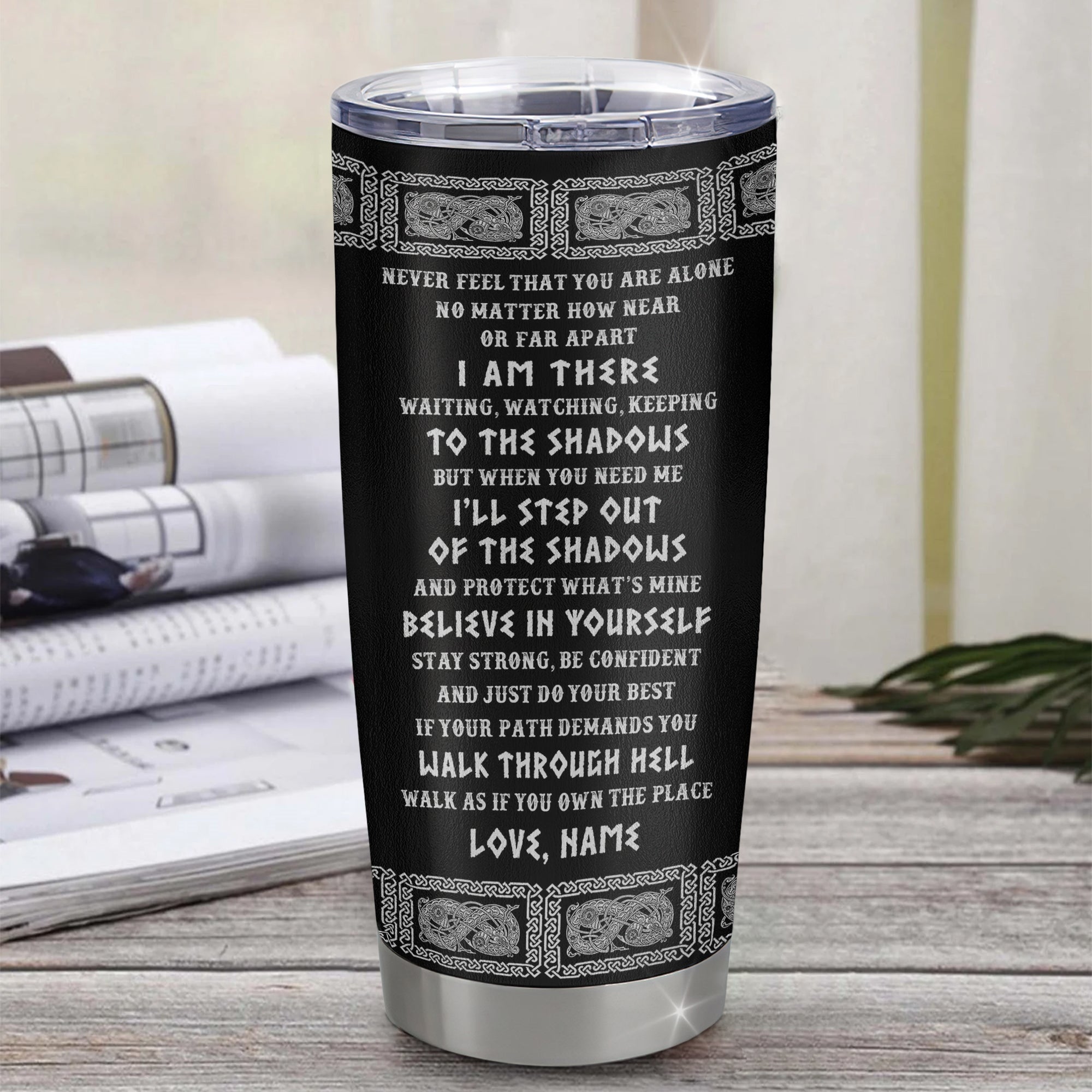 Personalized To My Daughter Viking Stainless Steel Tumbler Cup Never Feel You Are Alone Odin Scandinavian Norse Runes Daughter Birthday Christmas Christmas Travel Mug | siriusteestore