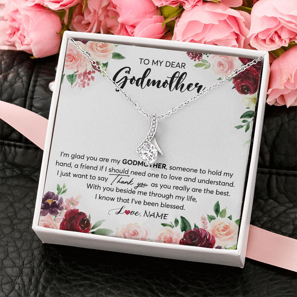 Alluring Beauty Necklace | Personalized To My Dear Godmother Necklace From Goddaughter Im Glad You Are My Godmother Aunt Birthday Mothers Day Christmas Customized Gift Box Message Card | siriusteestore