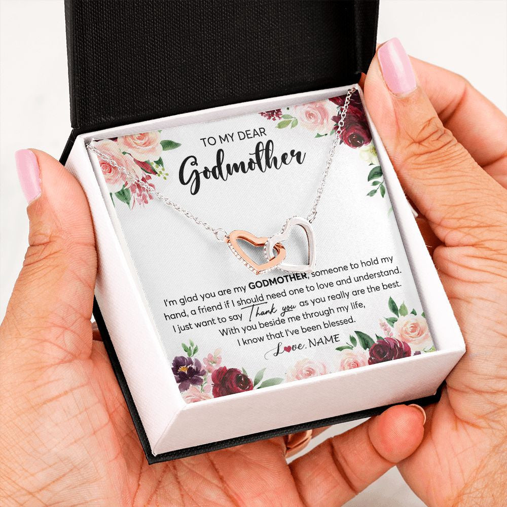 Interlocking Hearts Necklace | Personalized To My Dear Godmother Necklace From Goddaughter Im Glad You Are My Godmother Aunt Birthday Mothers Day Christmas Customized Gift Box Message Card | siriusteestore