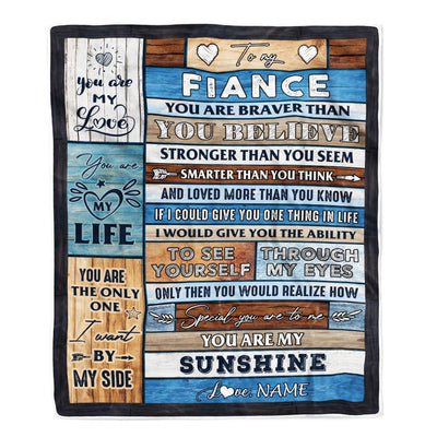 Personalized To My Fiance Blanket From Fiancee Wood You Are My Sunshine I Love You Fiance Anniversary Valentines Day Wedding Christmas Fleece Throw Blanket | siriusteestore