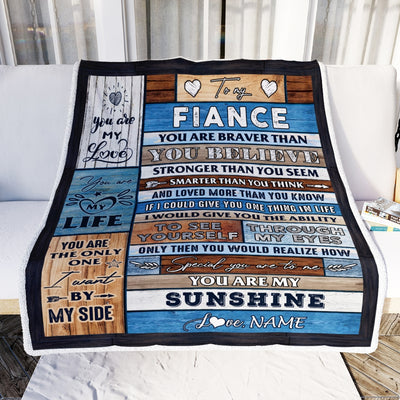 Personalized To My Fiance Blanket From Fiancee Wood You Are My Sunshine I Love You Fiance Anniversary Valentines Day Wedding Christmas Fleece Throw Blanket | siriusteestore