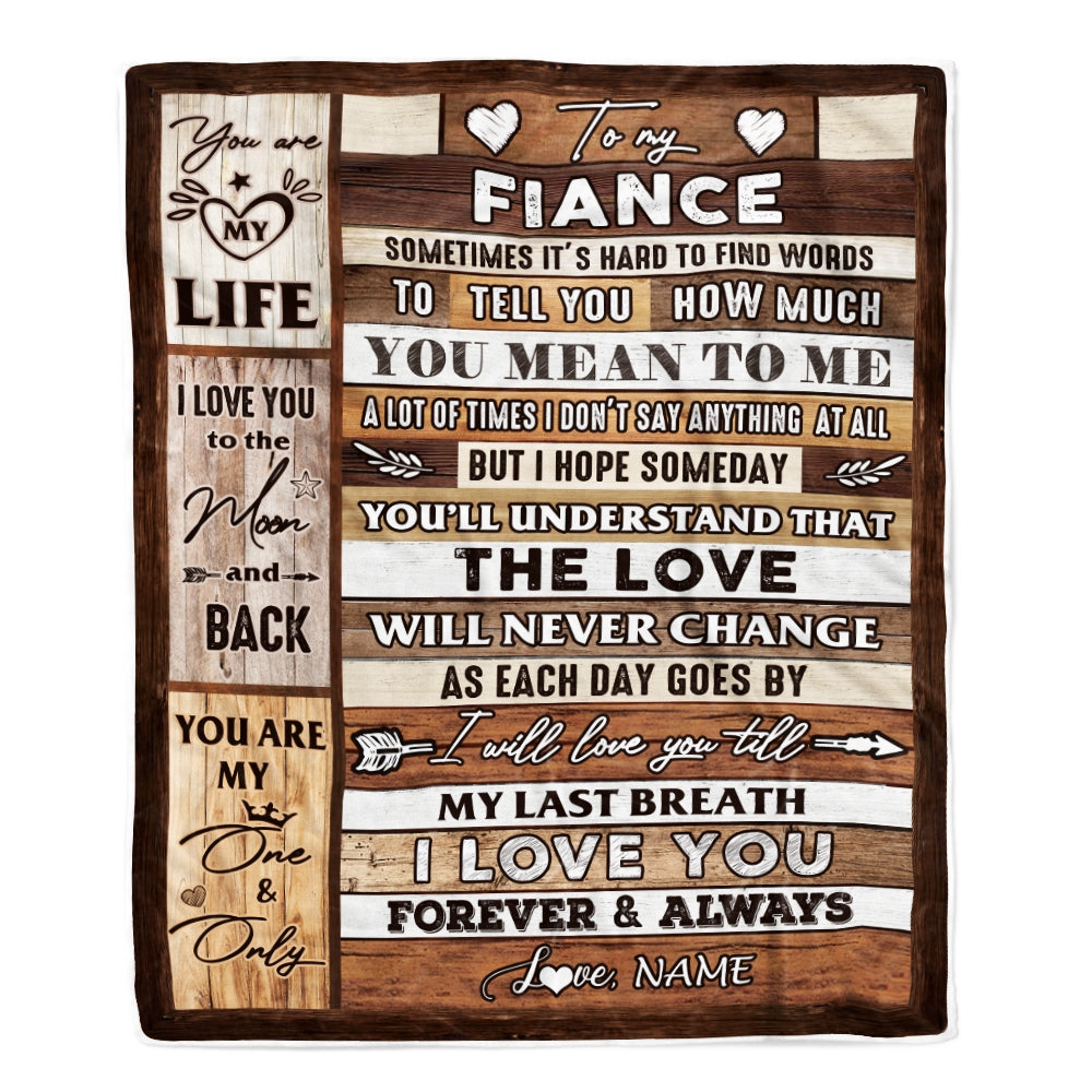 Personalized To My Fiance Blanket From Fiancee Wood You Meaning To Me Love You Fiance Anniversary Valentines Day For Her Christmas Fleece Throw Blanket | siriusteestore