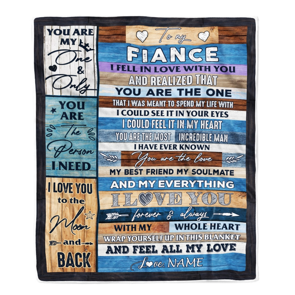 Personalized To My Fiance Blanket From Fiancee's Name Wood I Fell In Love With You Fiance Anniversary Valentines Day Wedding Christmas Fleece Throw Blanket | siriusteestore