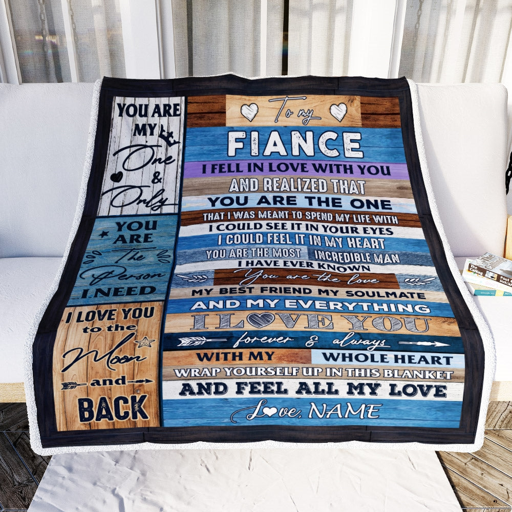 Personalized To My Fiance Blanket From Fiancee's Name Wood I Fell In Love With You Fiance Anniversary Valentines Day Wedding Christmas Fleece Throw Blanket | siriusteestore