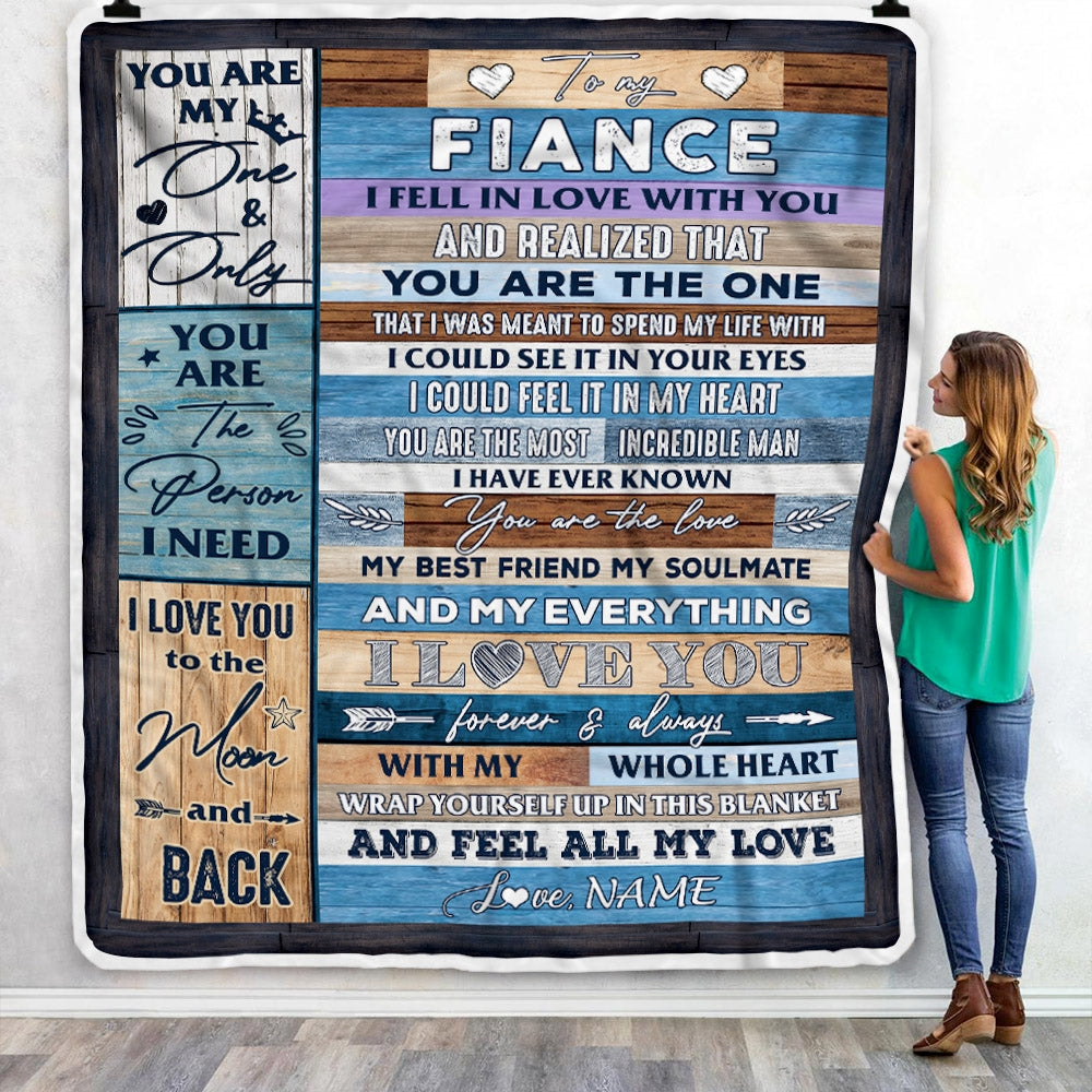 Personalized To My Fiance Blanket From Fiancee's Name Wood I Fell In Love With You Fiance Anniversary Valentines Day Wedding Christmas Fleece Throw Blanket | siriusteestore
