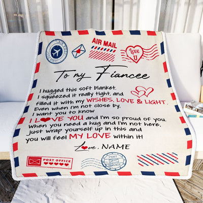 Personalized To My Fiancee Blanket Air Mail Letter I Love You Fiancee For Her Birthday Anniversary Valentines Day Christmas Fleece Throw Blanket | siriusteestore