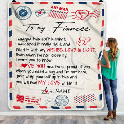Personalized To My Fiancee Blanket Air Mail Letter I Love You Fiancee For Her Birthday Anniversary Valentines Day Christmas Fleece Throw Blanket | siriusteestore