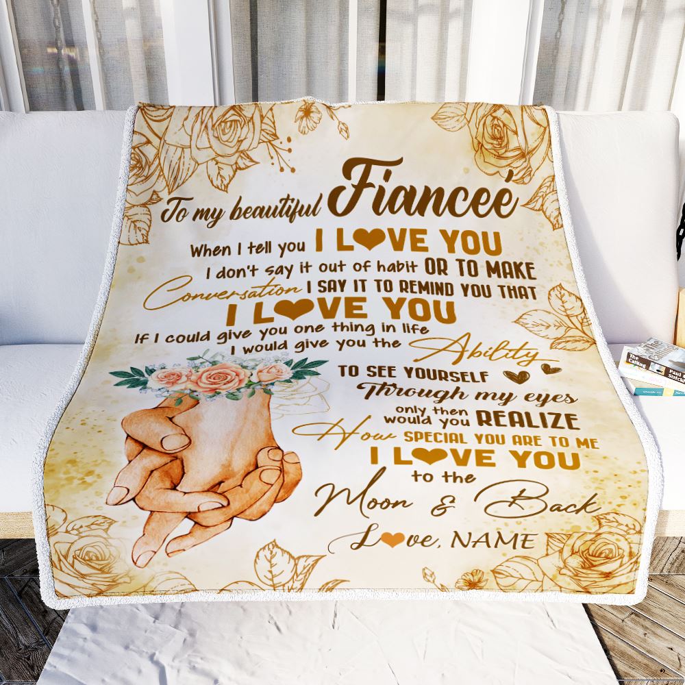Personalized To My Fiancee Blanket From Fiance Conversation Ability Moon Back Fiancee Wedding Valentines Day Birthday Christmas Customized Fleece Blanket | siriusteestore