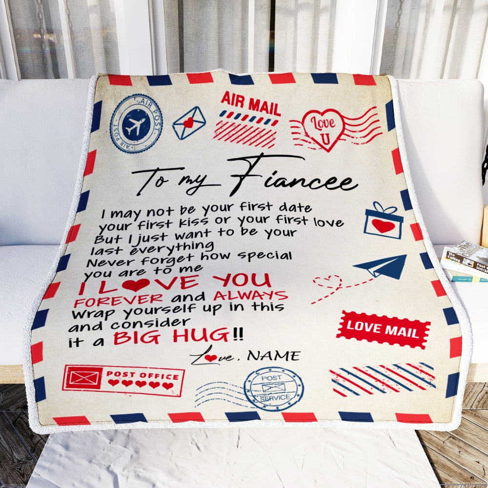 Personalized To My Fiancee Blanket From Fiance Love You Forever Always Airmail Letter Birthday Valentine Christmas Customized Fleece Blanket | siriusteestore