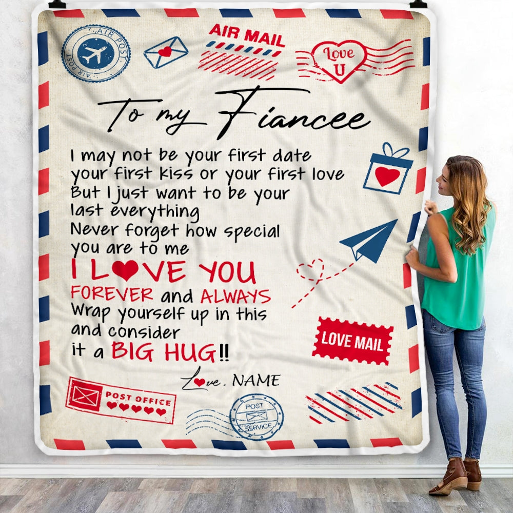 Personalized To My Fiancee Blanket From Fiance Love You Forever Always Airmail Letter Birthday Valentine Christmas Customized Fleece Blanket | siriusteestore