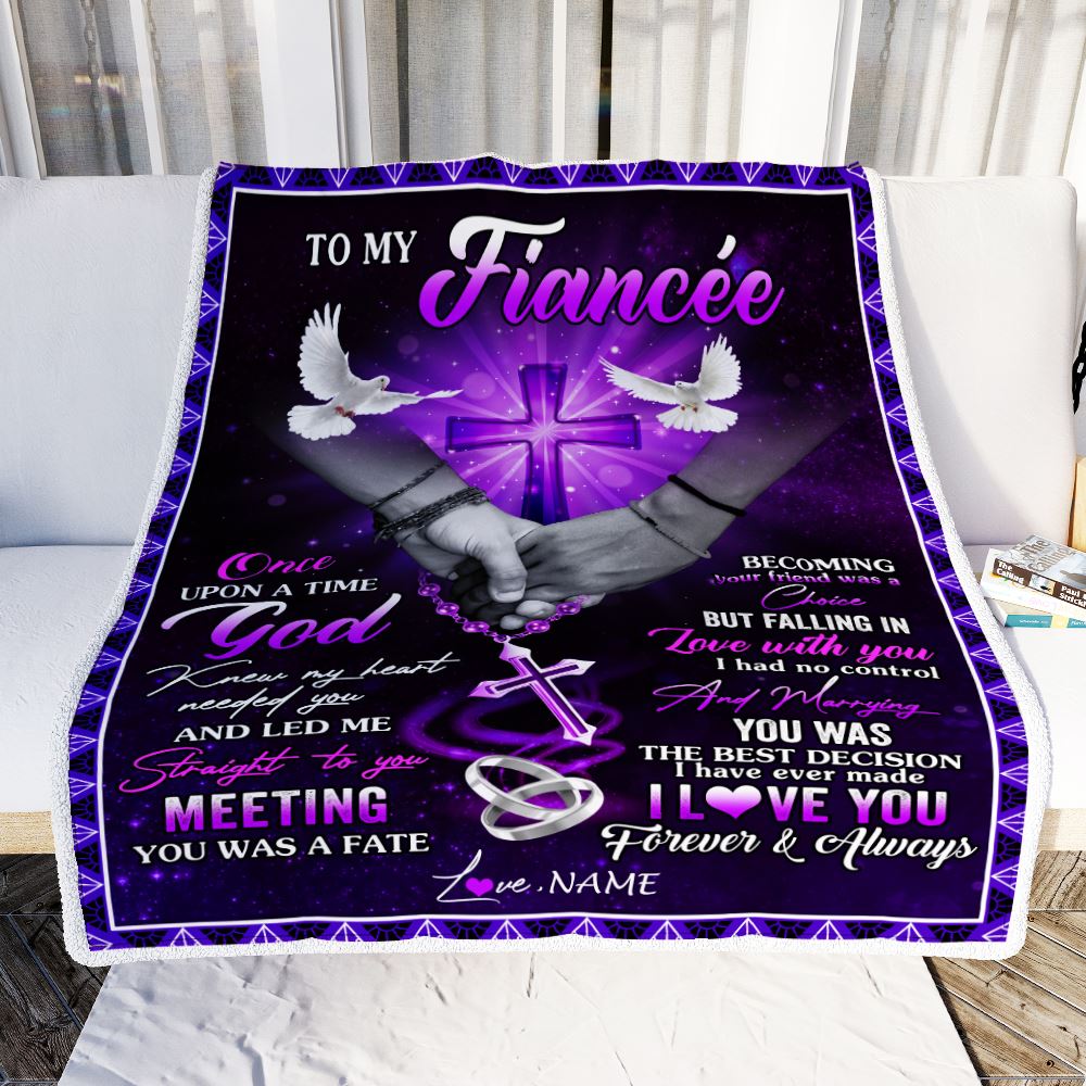 Personalized To My Fiancee Blanket From Fiance Meeting You Was Fate Fiancee Anniversary Valentines Day For Her Birthday Christmas Fleece Throw Blanket | siriusteestore