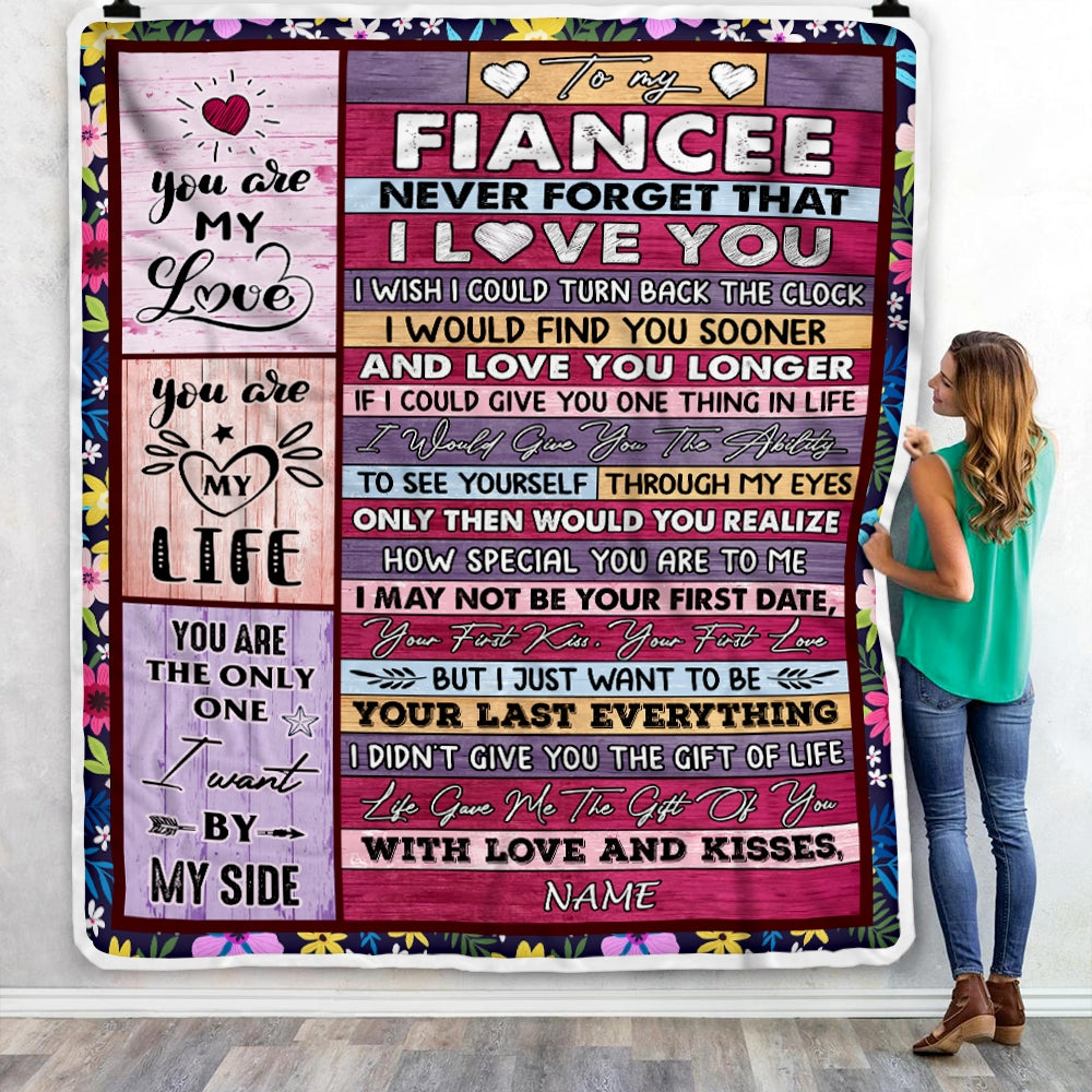 Personalized To My Fiancee Blanket From Fiance's Name Wood Never Forget That I Love You Fiancee Anniversary Valentines Day Wedding Christmas Fleece Throw Blanket | siriusteestore