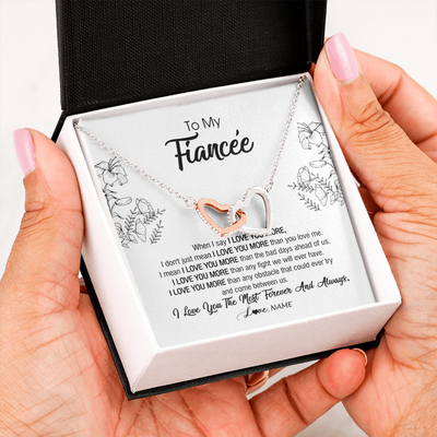 Interlocking Hearts Necklace | Personalized To My Fiancee Necklace From Fiance I Love You More Girlfriend Birthday Anniversary Wedding Valentines Day Christmas Customized Message Card | siriusteestore