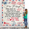 Personalized To My Friend Blanket From Bestie I Love You Hugs Air Mail Letter Birthday Friendship Thanksgiving Christmas Customized Fleece Blanket | siriusteestore