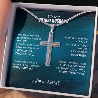 Stainless Cross Necklace | Personalized To My Future Husband Necklace From Wife You Are One Of The Greatest Husband for Him Groom Birthday Anniversary Customized Gift Box Message Card | siriusteestore
