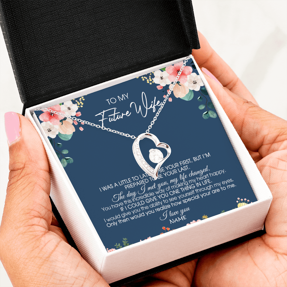 Forever Love Necklace | Personalized To My Future Wife Necklace From Boyfriend Love You Soulmate Girlfriend Wife Birthday Anniversary Valentines Day Christmas Customized Message Card | siriusteestore
