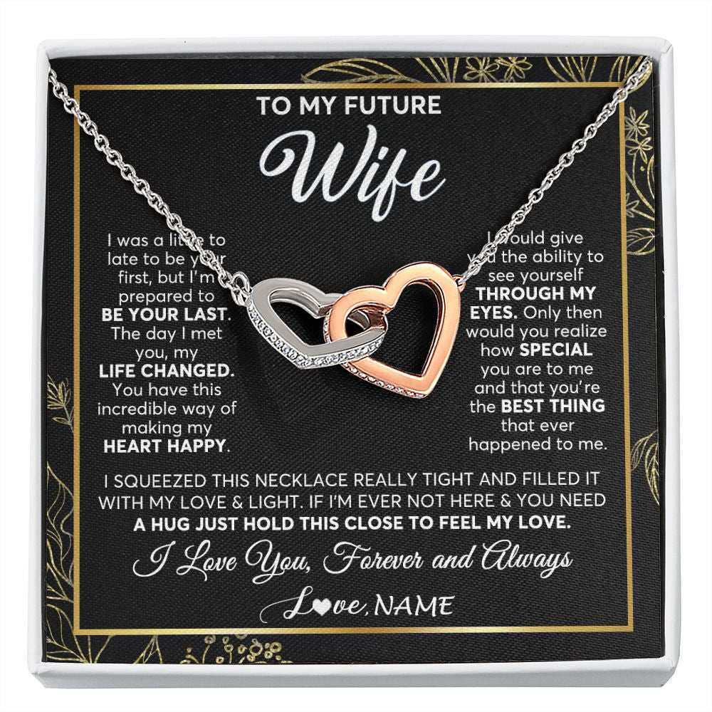 Interlocking Hearts Necklace | Personalized To My Future Wife Necklace From Husband My Love Fiancee Wife Birthday Anniversary Valentines Day Christmas Customized Gift Box Message Card | siriusteestore