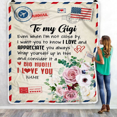 Personalized To My Gigi Blanket From Grandkids Floral Air Mail Letter I Love You Gigi Birthday Mothers Day Christmas Customized Fleece Throw Blanket | siriusteestore
