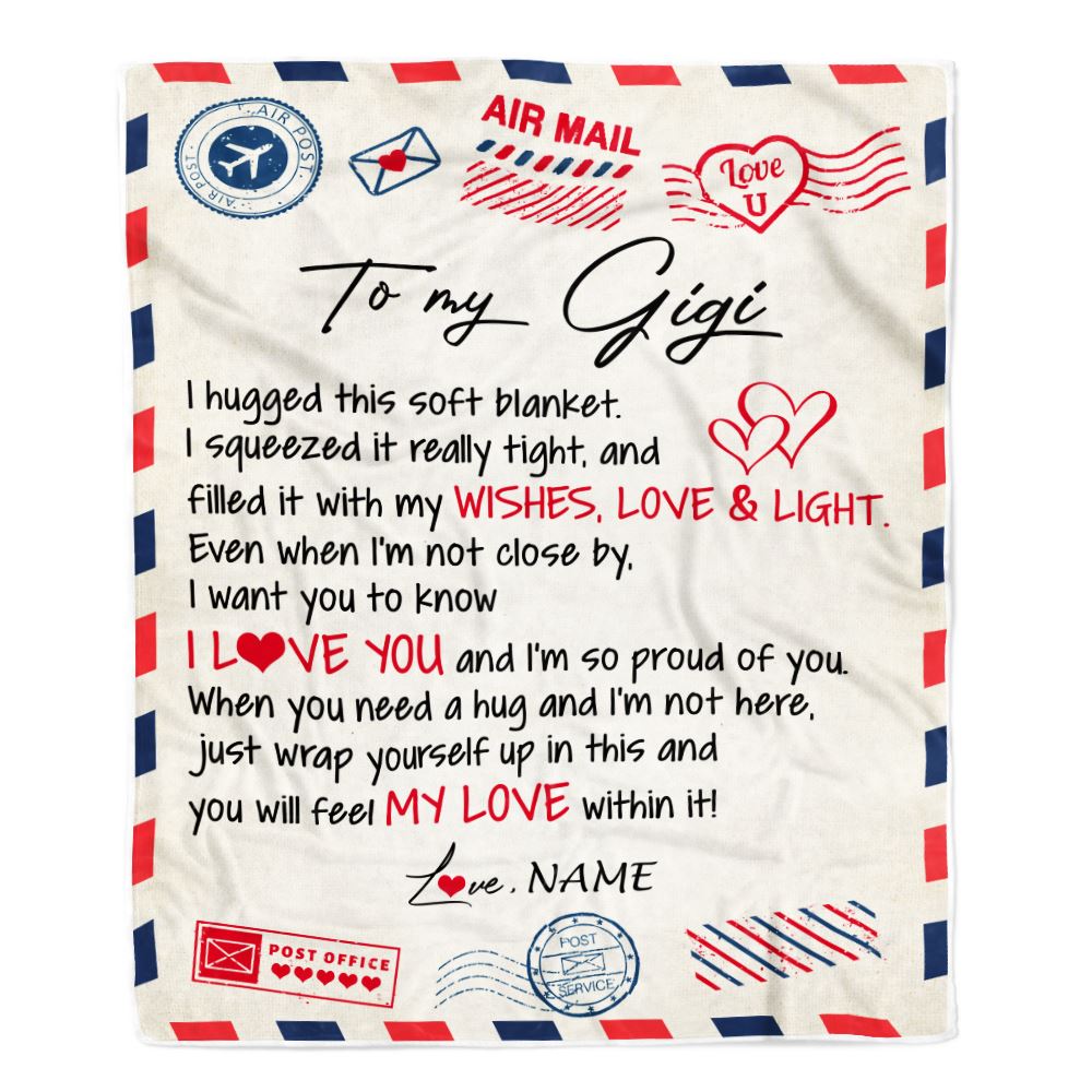 Personalized To My Gigi Blanket From Grandkids Grandson Air Mail Letter I Love You Gigi Birthday Mothers Day Christmas Customized Fleece Throw Blanket | siriusteestore